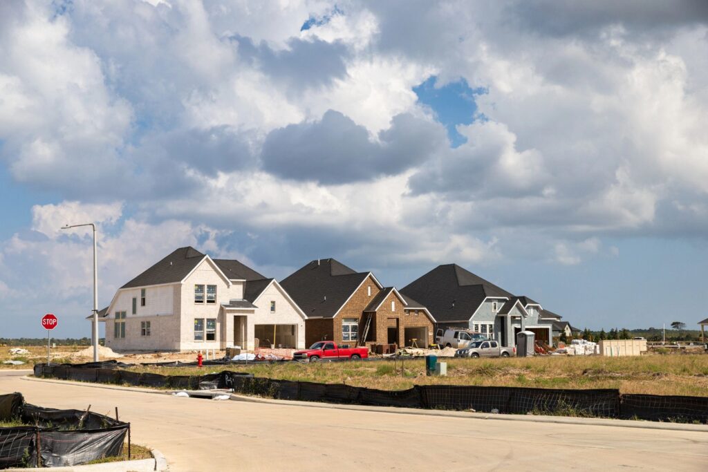 Wide Shot of Row of Houses Under Construction in Houston Suburbs